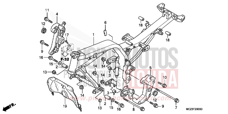 CARROSSERIE DE CHASSIS de Hornet 900 CANDY TAHITIAN BLUE (PB215) 2002